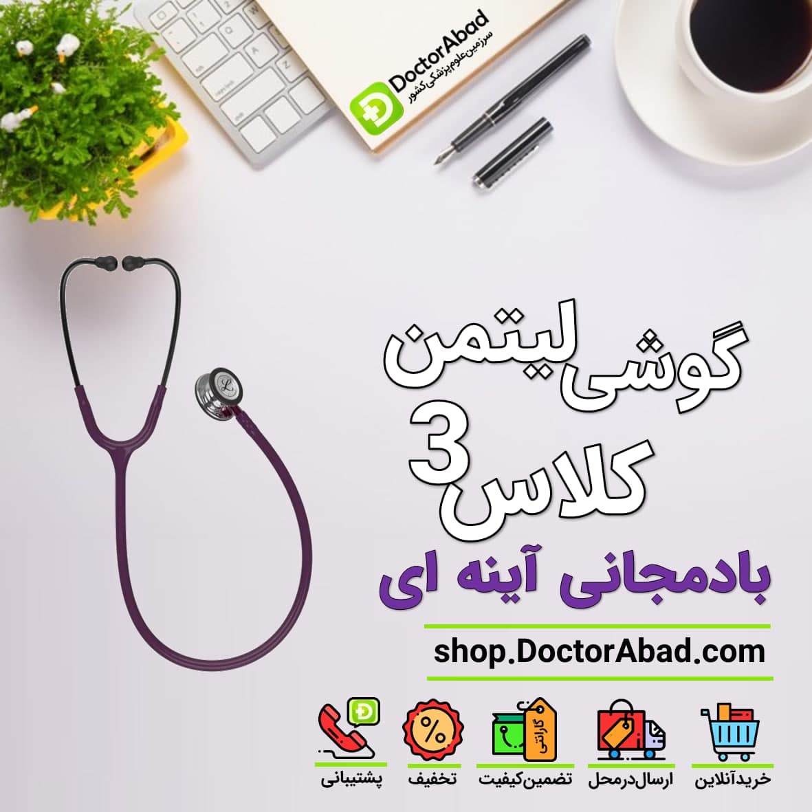 گوشی پزشکی لیتمن کلاس 3 بادمجانی آینه ای 5960